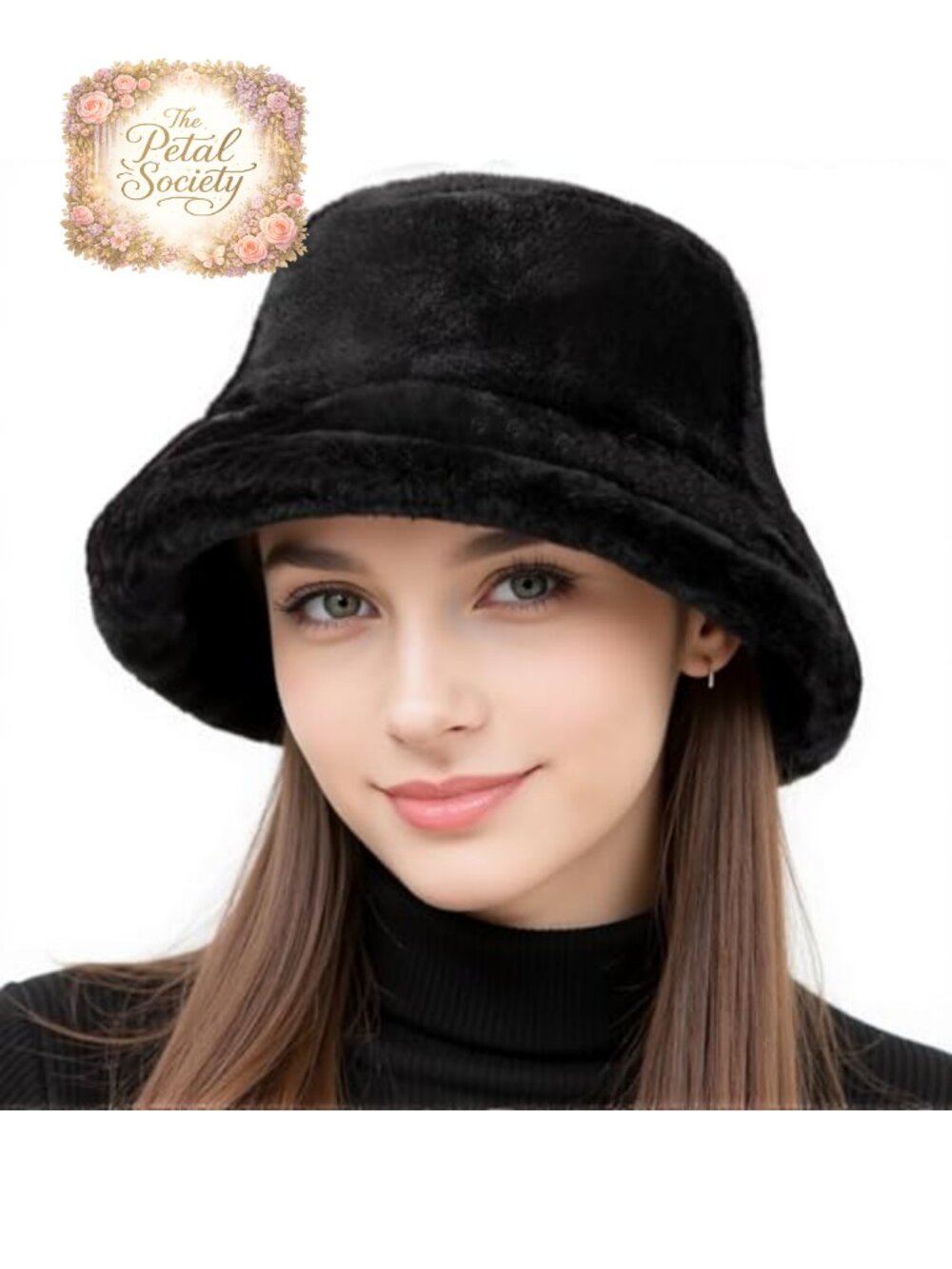 Faux Fur Winter Bucket Hat Wide Brim One Size Adjustable Plush
